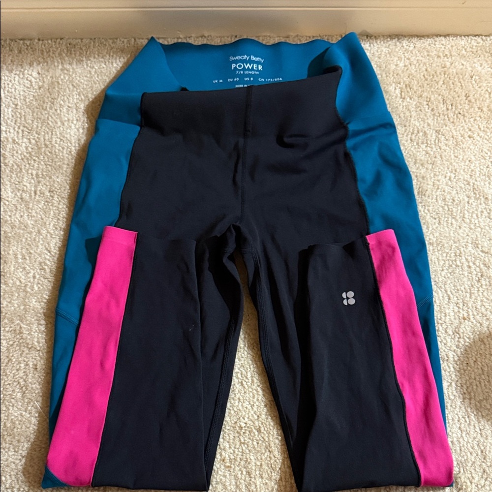 Sweaty Betty Power Colorblock Black and Pink 7/8 Leggings size 8
